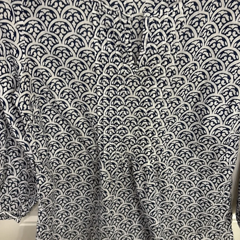 Talbots Women’s 3/4 Sleeve Popover Tunic Sz XS Cotton Blue White Print - Picture 4 of 8